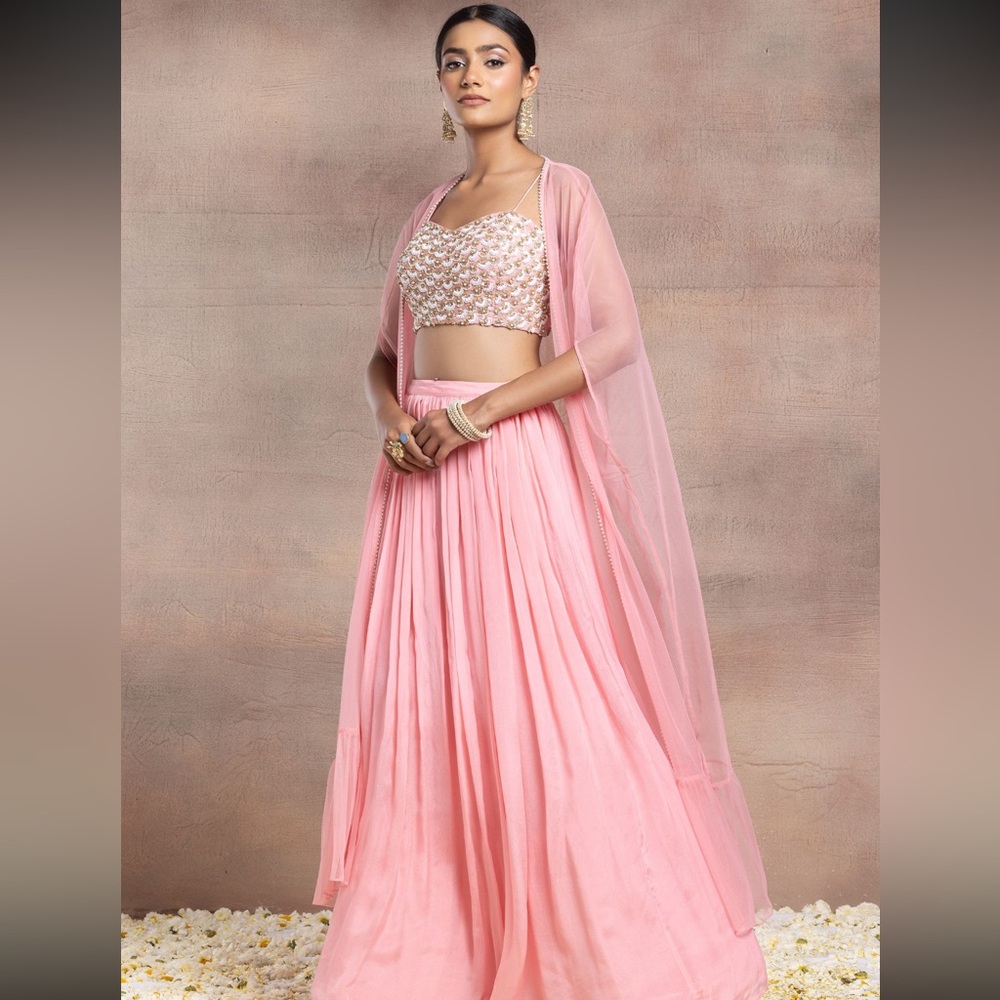 Pink lengha with blouse and jacket